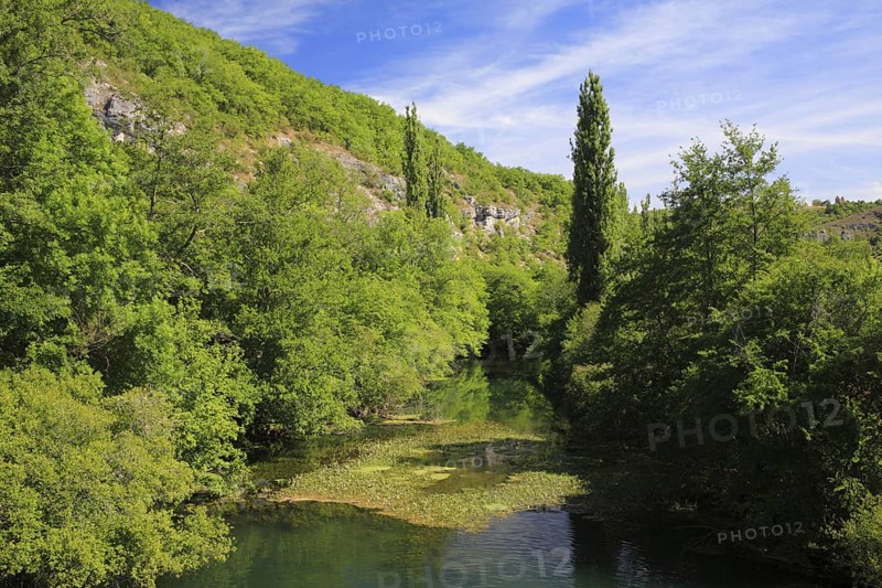 View of quiet river section and gorge