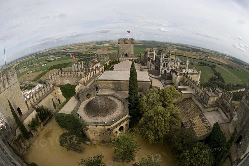 View of castle towers and courtyard
