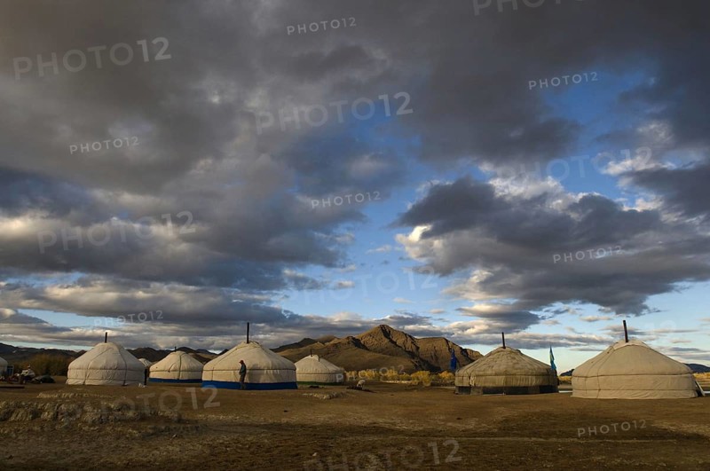 Kazakh nomad camp in the steppe