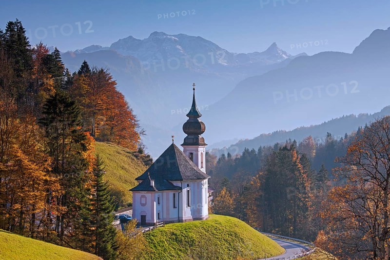 Maria Gern pilgrimage church in autumn near Berchtesgaden and the Watzmann