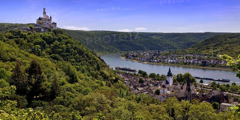 View of the Rhine Valley with Marksburg Castle