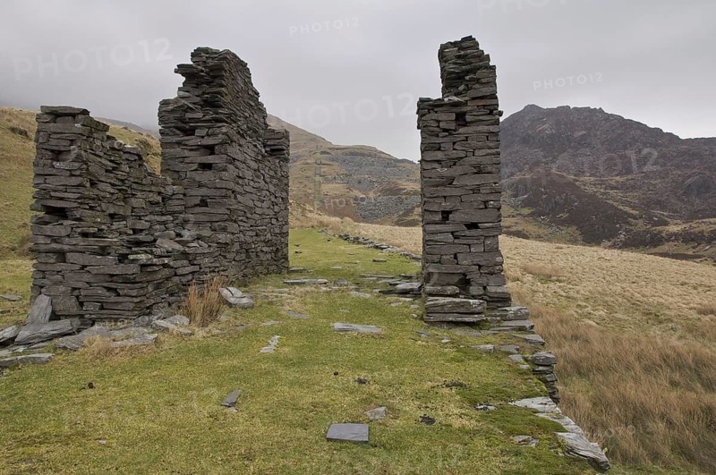 Ruins and tramway in abandoned slate mine