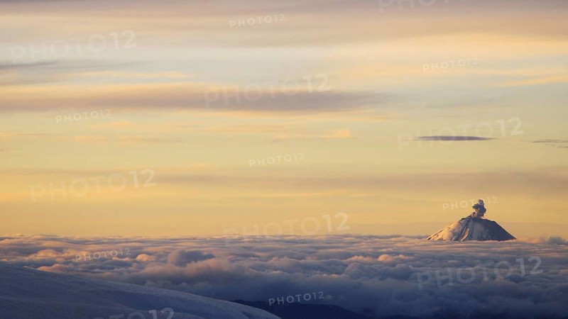View of active stratovolcano at sunrise