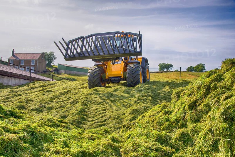 JCB loader compacting grass silage clamp