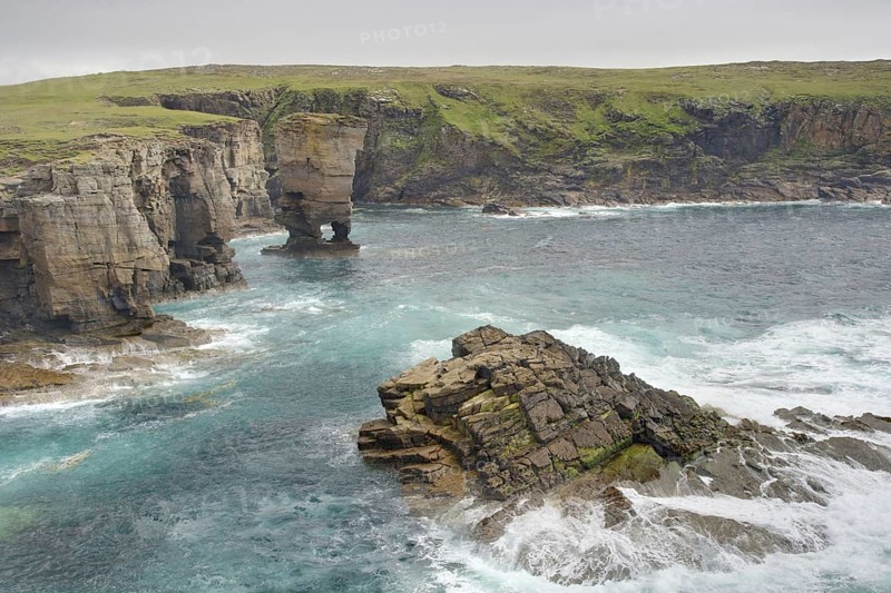 View of sea cliffs and offshore stack