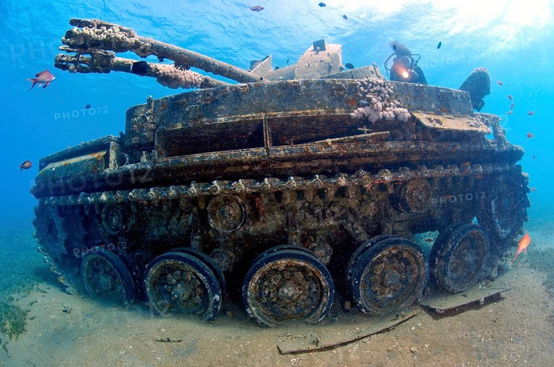 Sunken tank next to Seven Sisters dive site