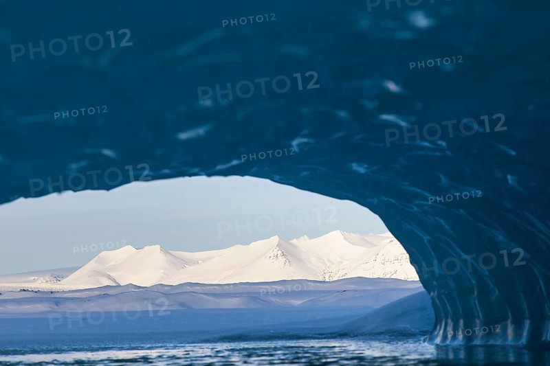 View from the ice cave over the glacier lagoon Fjallsarlon