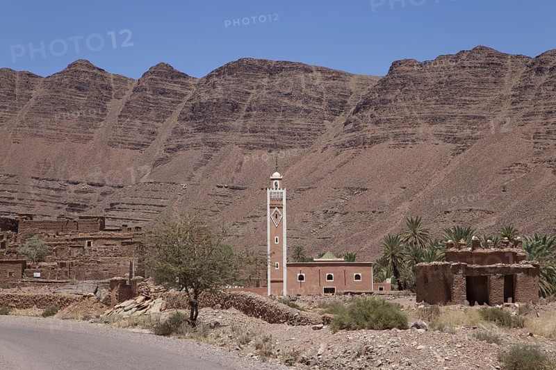 View of the minaret of the mosque in the Berber village