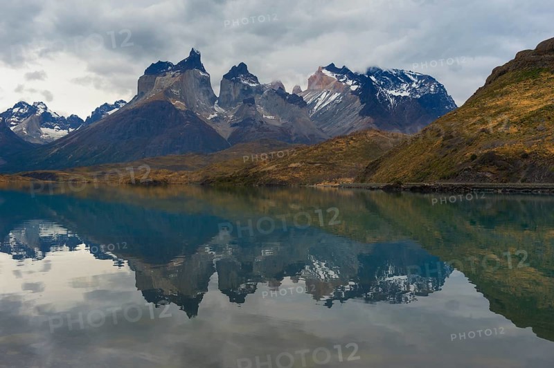 Reflection of the Cuernos del Paine in Lago Pehoe