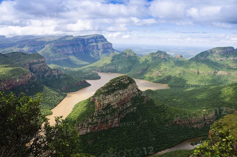 View of rock formations and river gorge