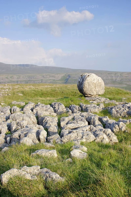 View of limestone pavement and erratic rock