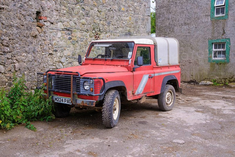 Landrover defender on a farm