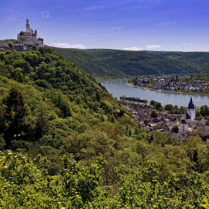 View of the Rhine Valley with Marksburg Castle
