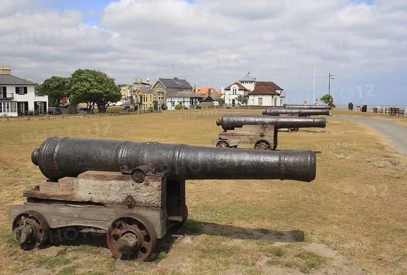 18th Century 18-pounder guns on seafront of seaside town