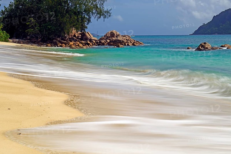 Beach and granite rocks at Anse Possession