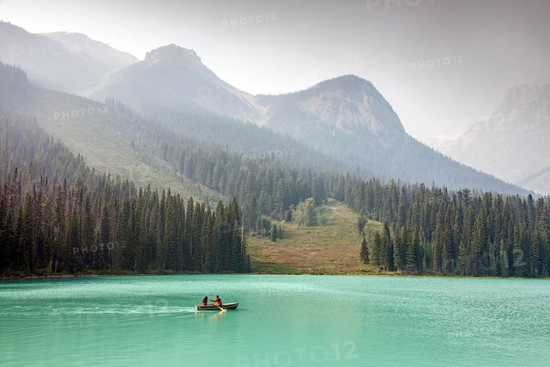 Tourists in a rowing boat on Emerald Lake