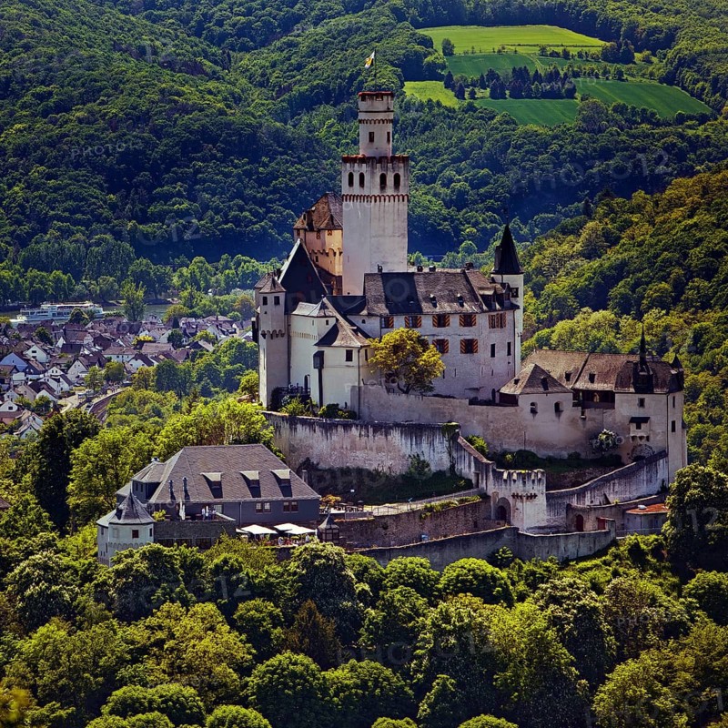View of the Rhine Valley with Marksburg Castle