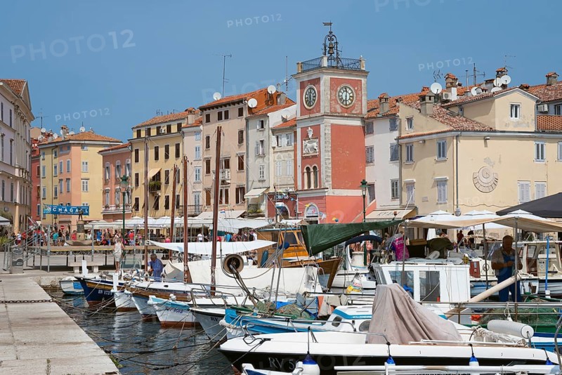Old town with clock tower and harbour