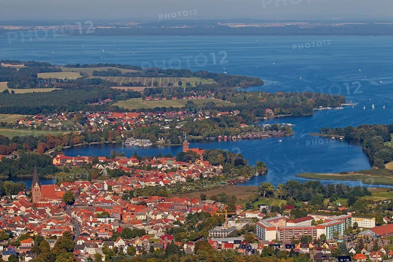 Aerial view of the town of Roebel on the western shore of the Mueritz