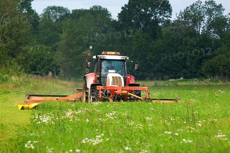 Mowing grass silage with Steyr tractor and Fella front and rear mower