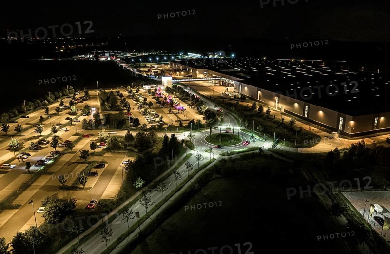 Aerial view at night of the industrial area
