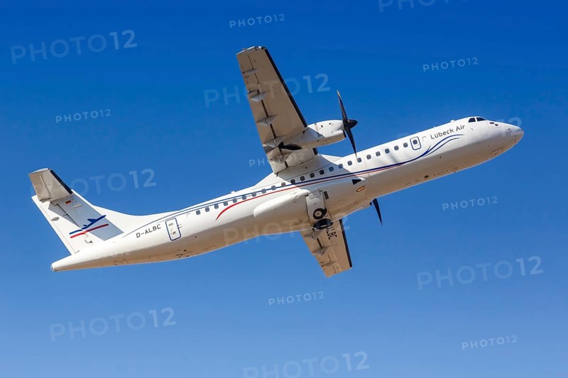 An ATR 72-500 aircraft of Luebeck Air with the registration D-ALBC at Stuttgart Airport