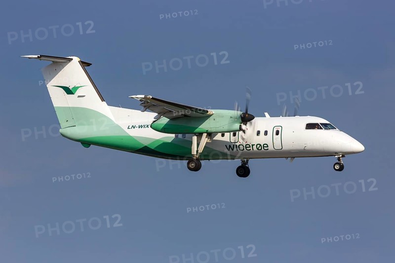 A De Havilland Canada Dash 8-100 aircraft of Wideroe with registration LN-WIX at Oslo Gardermoen Airport