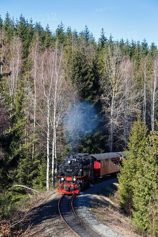 Steam train of the Brockenbahn railway steam railway near Drei Annen Hohne