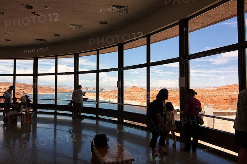 View through windows of visitor centre at Hoover Dam