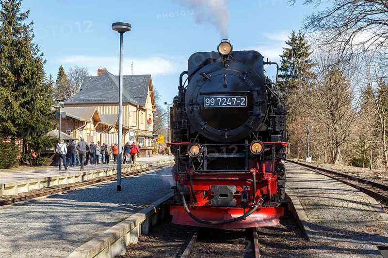 Steam train of the Brockenbahn railway steam railway at Drei Annen Hohne station