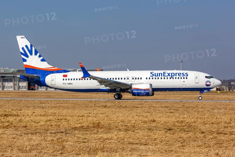 A Sun Express Boeing 737 MAX 8 with registration TC-SMA at Stuttgart Airport