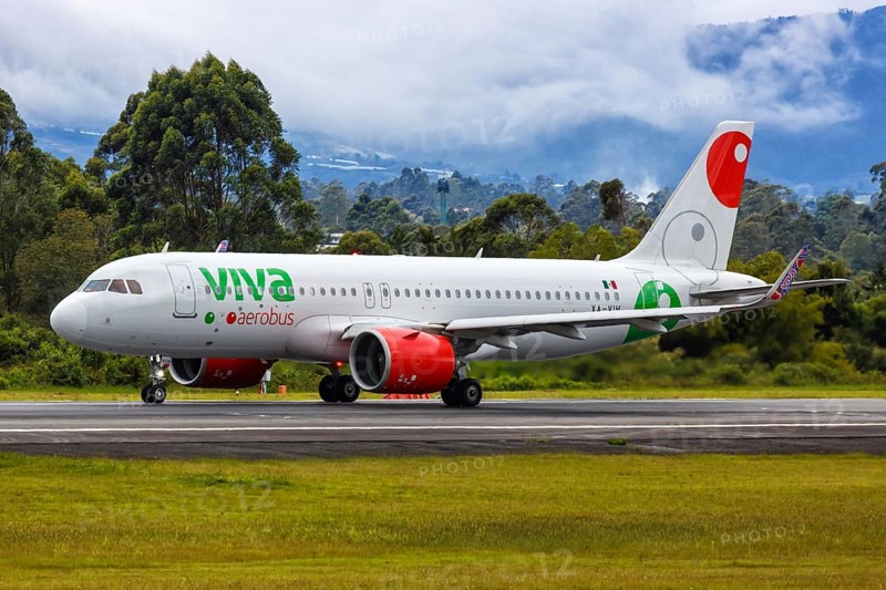 An Airbus A320neo aircraft of Viva Aerobus with registration number XA-VIH at Medellin Rionegro Airport