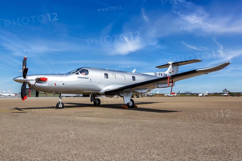 A private Pilatus PC-12 aircraft with registration D-FKJM at Stuttgart Airport