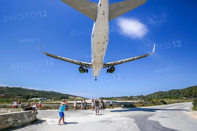 A Germania Airbus aircraft lands at Skiathos Airport
