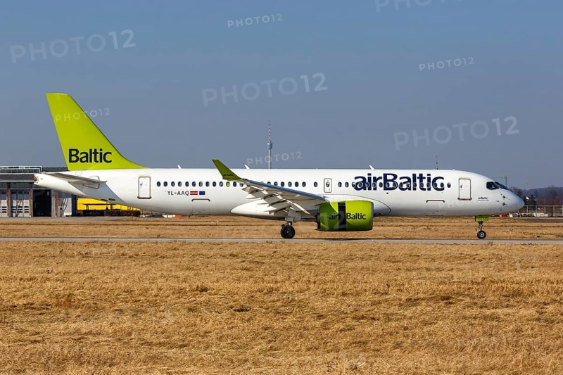 An Air Baltic Airbus A220-300 with registration number YL-AAQ at Stuttgart Airport