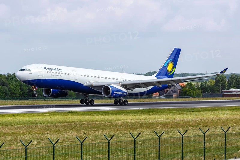 An Airbus A330-300 aircraft of RwandAir with registration number 9XR-WP at Brussels Airport