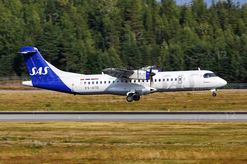 An ATR 72-600 aircraft of SAS Scandinavian Airlines with registration number ES-ATD at Oslo Gardermoen Airport