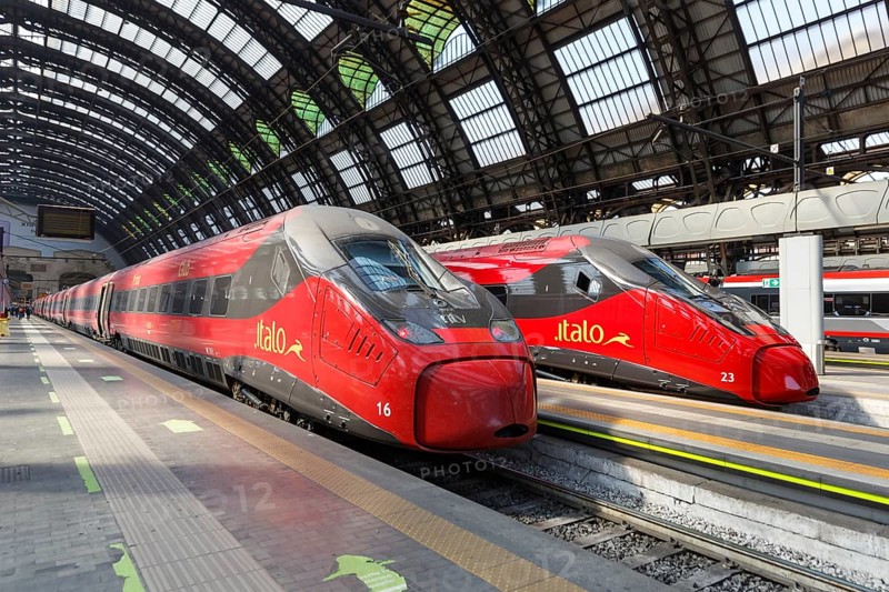 Italo ETR 675 Pendolino high speed trains of Nuovo Trasporto Viaggiatori NTV at Milano Centrale station in Milan