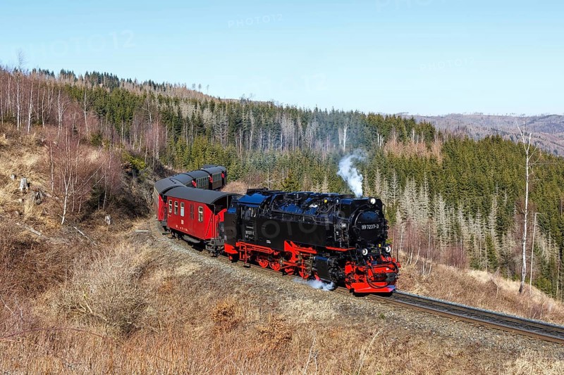 Steam train of the Brockenbahn railway steam railway near Drei Annen Hohne