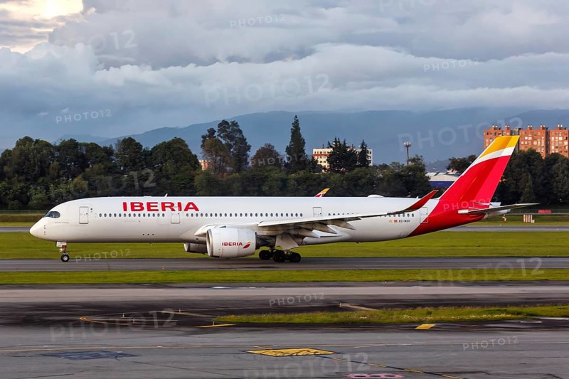 An Iberia Airbus A350-900 aircraft with registration EC-MXV at Bogota Airport
