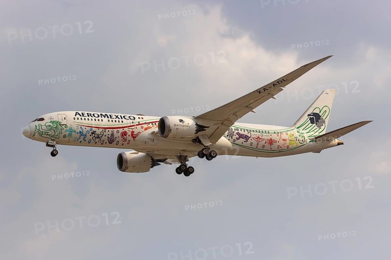A Boeing 787-9 Dreamliner aircraft of AeroMexico with registration XA-ADL and Quetzalcoatl special livery at Mexico City Airport