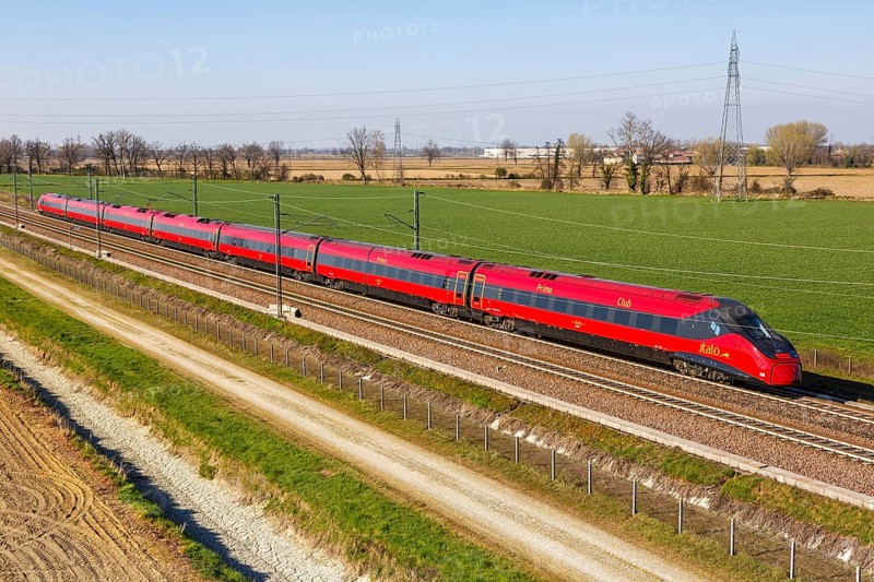 Italo ETR 675 Pendolino high speed train of Nuovo Trasporto Viaggiatori NTV on the route Milan