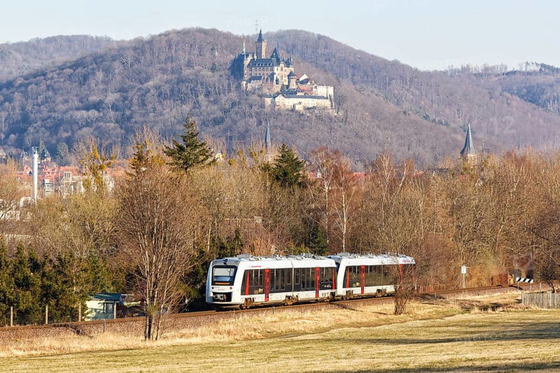 Regional train Regional train of Abellio of the type Alstom Coradia LINT near Wernigerode