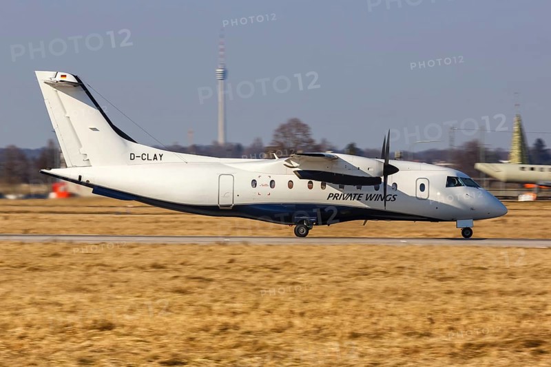 A Fairchild Dornier 328 Private Wings aircraft with registration D-CLAY at Stuttgart Airport