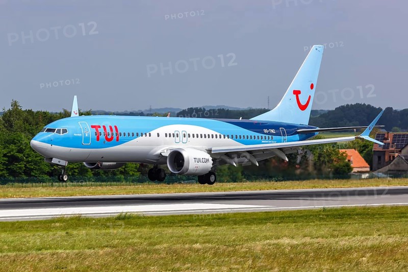 A Boeing 737 MAX 8 aircraft of TUI Belgium with registration number OO-TMZ at Brussels Airport