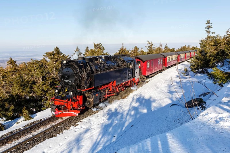 Steam train of the Brockenbahn railway Steam railway on the Brocken
