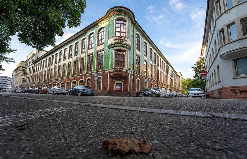 View of the historic Kolmar and Jourdan building in autumn