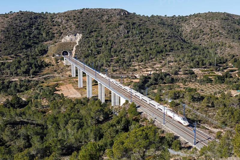 Talgo 250 high-speed train of RENFE on the line Madrid