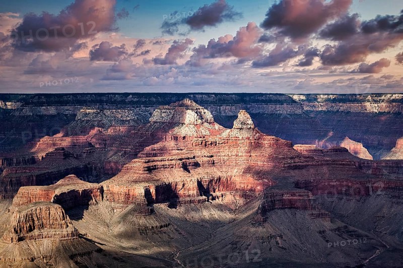 Rock formations illuminated by the evening sun