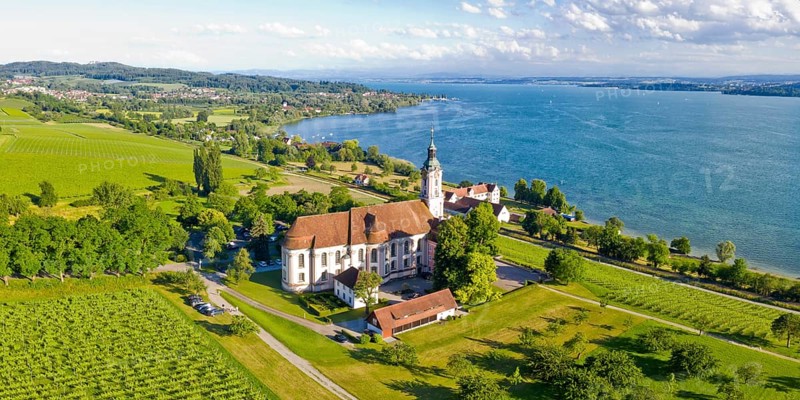 Cistercian Monastery at Lake Constance Baroque Pilgrimage Church Panorama Aerial View in Birnau